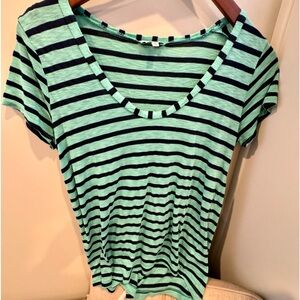 Splendid, XS, v-neck, navy/green, striped T.